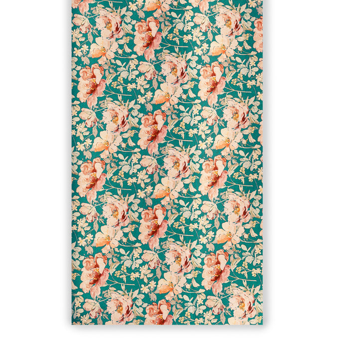 Green & Pink Floral Digital Print Japanese Cotton Satin