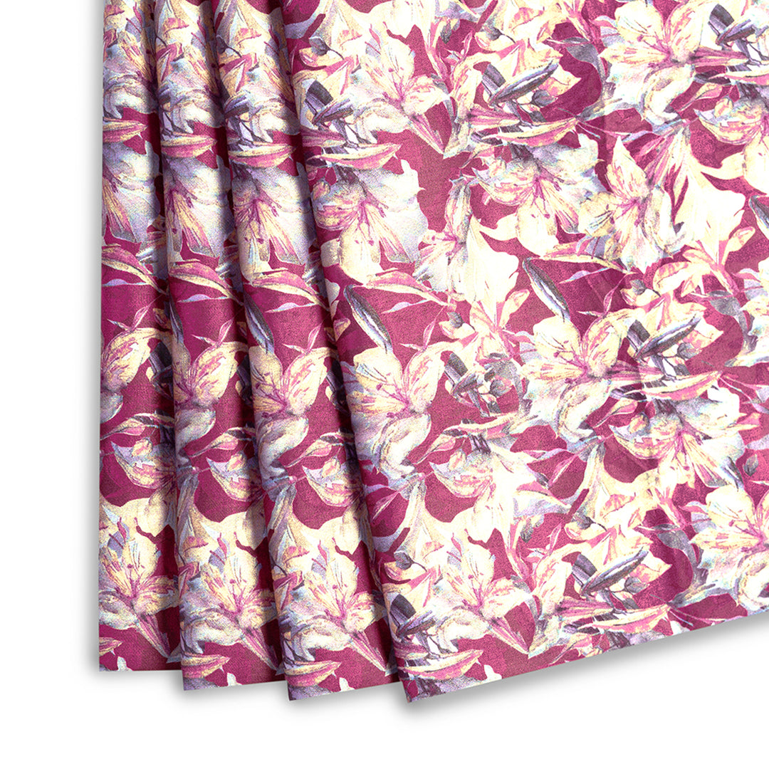 Deep Red Floral Pattern Digital Print Japanese Cotton Satin