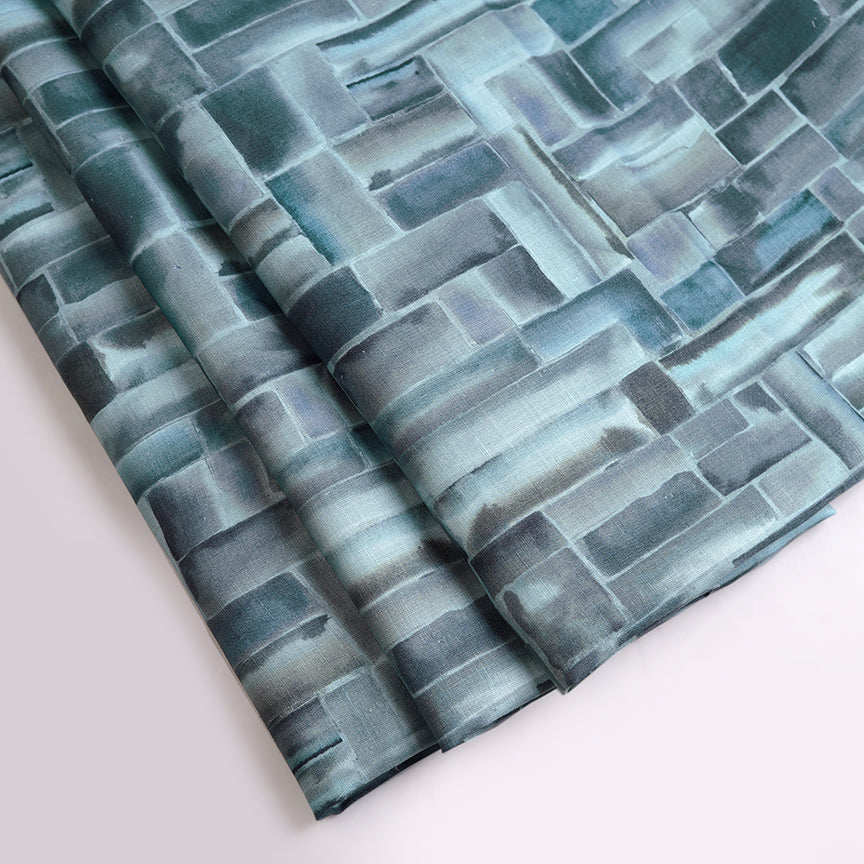 Watercolour Abstract Geometric Pure Linen Fabric