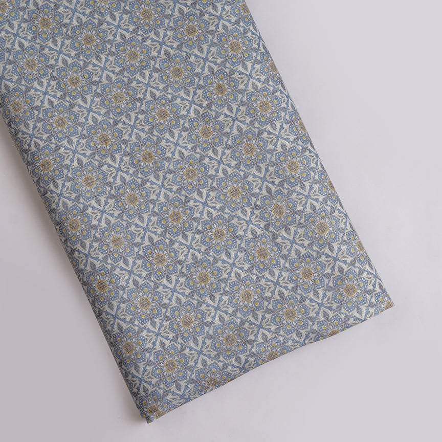 Geometric Floral Digital Printed Pure Linen Fabric