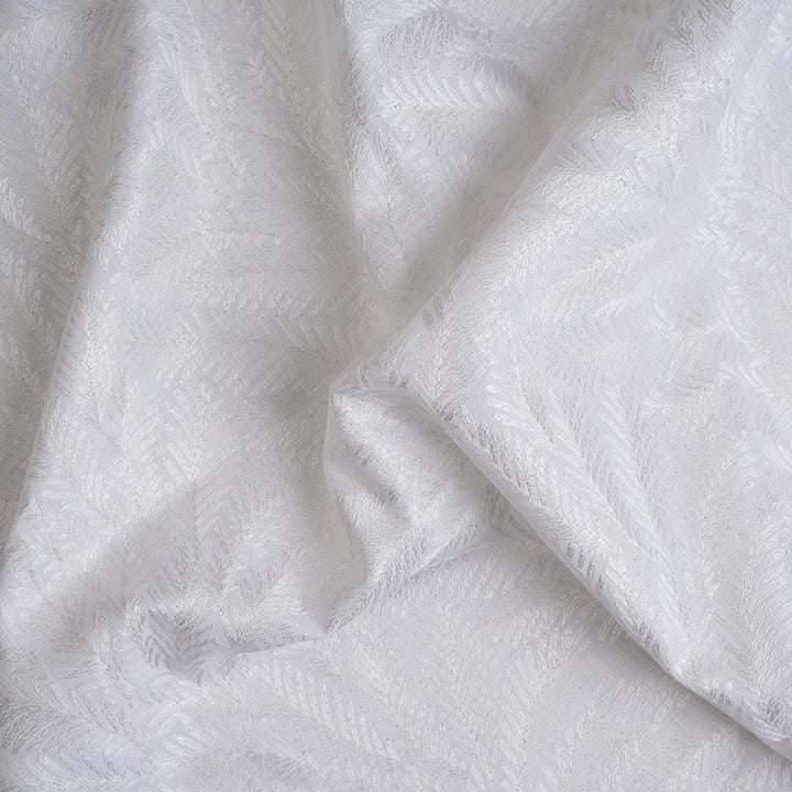 White Abstract Leaves Linen Embroidery
