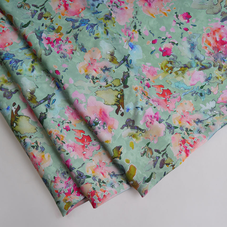 Abstract Floral Digital Print On Cupro Silk