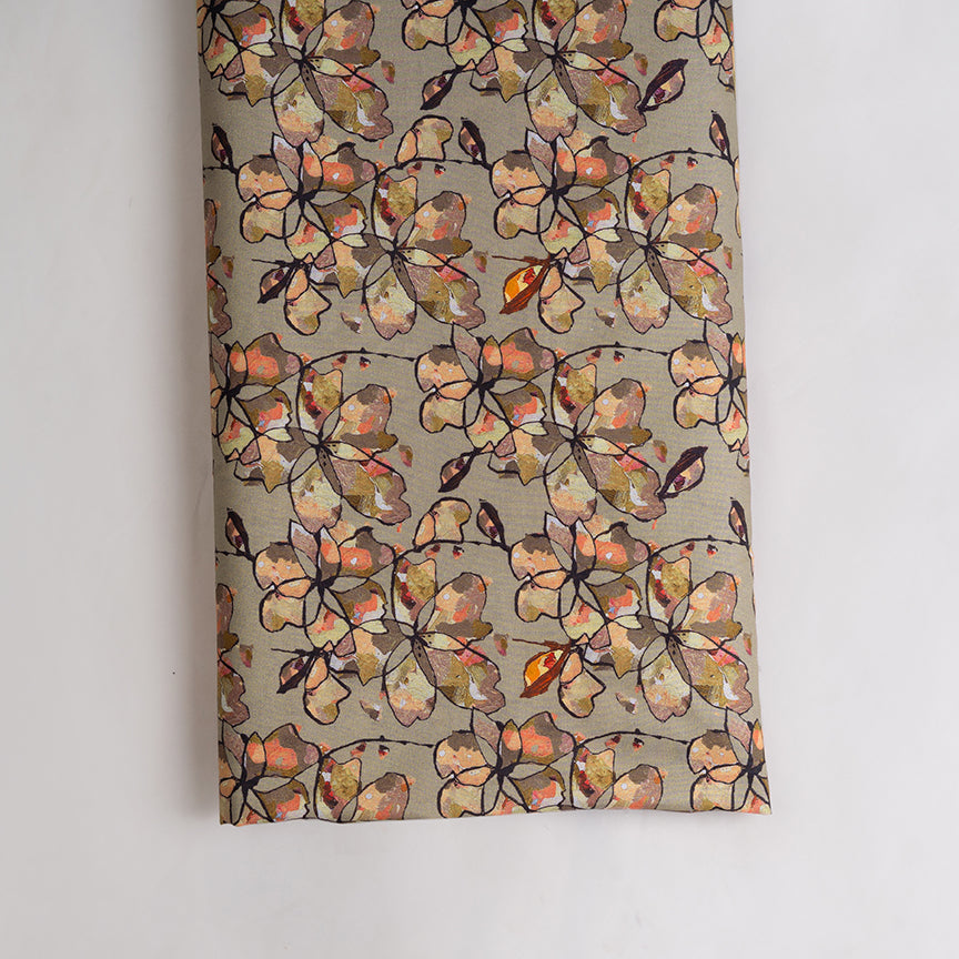 Military Green Floral Digital Printed Pure Cotton Cambric