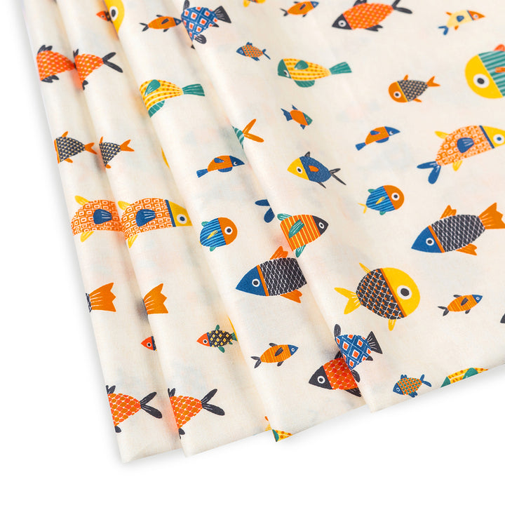 Fintastic Fish Digital Print Compact Cotton Satin