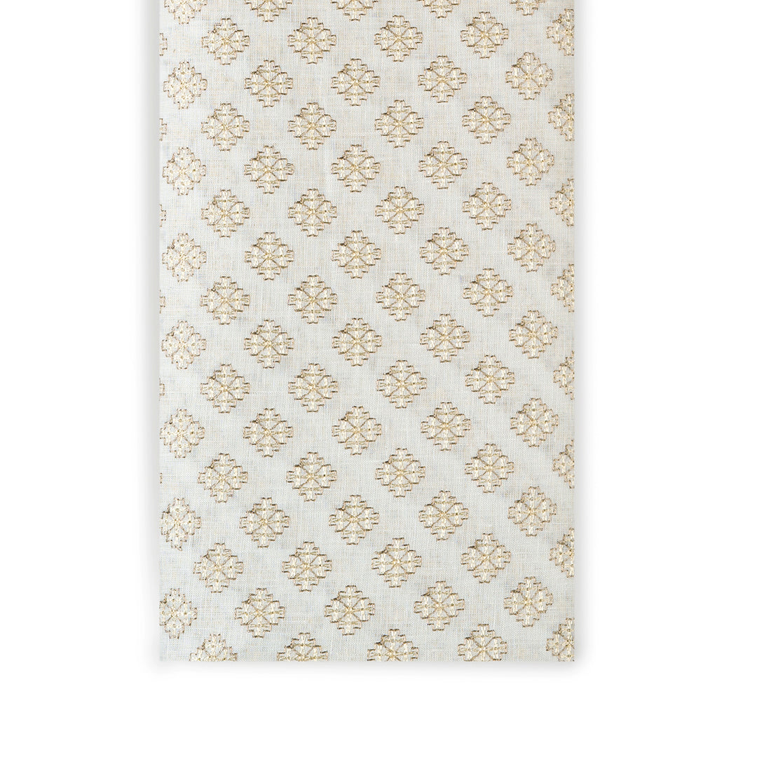 Geometric Golden Zari Linen Embroidered Fabric
