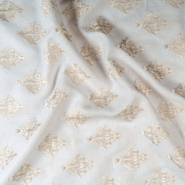 Elegant Gold Zari Embroidered Linen Fabric