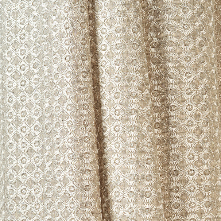Beige Linen Fabric with Geometric Embroidery