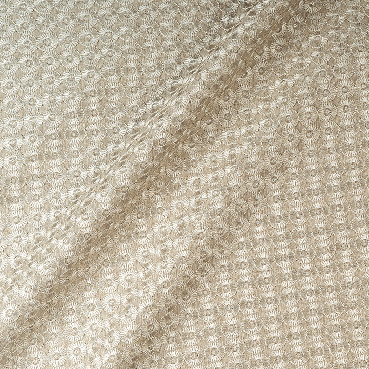 Beige Linen Fabric with Geometric Embroidery
