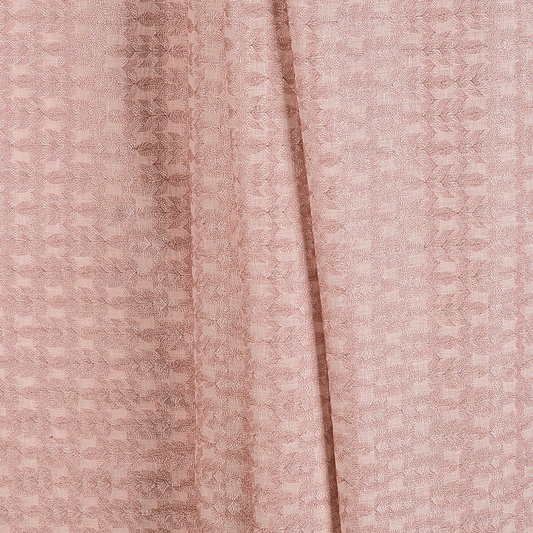 Floral Embroidered Pink Dyed Linen Fabric