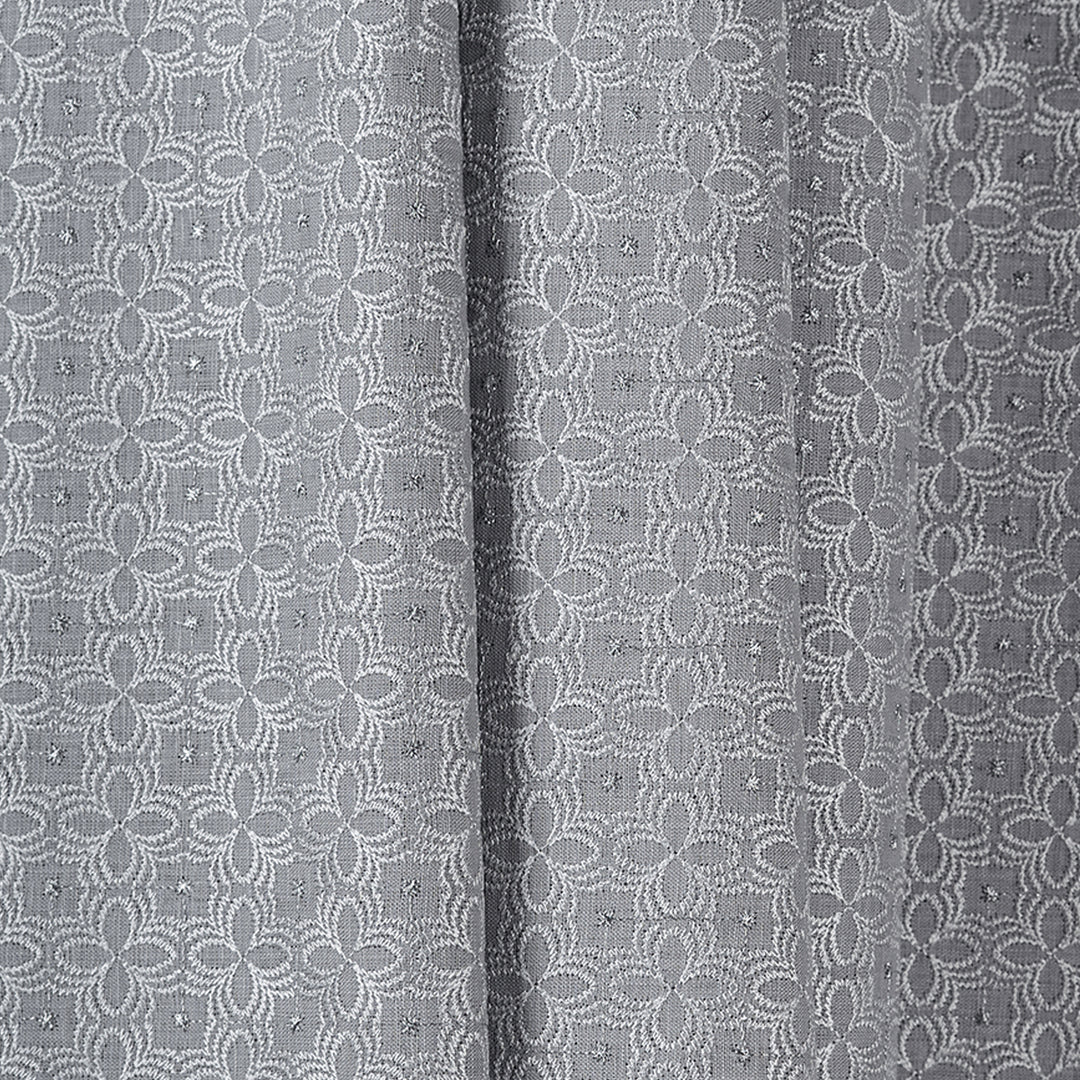 Gull Grey Blue Floral Embroidered Linen Fabric