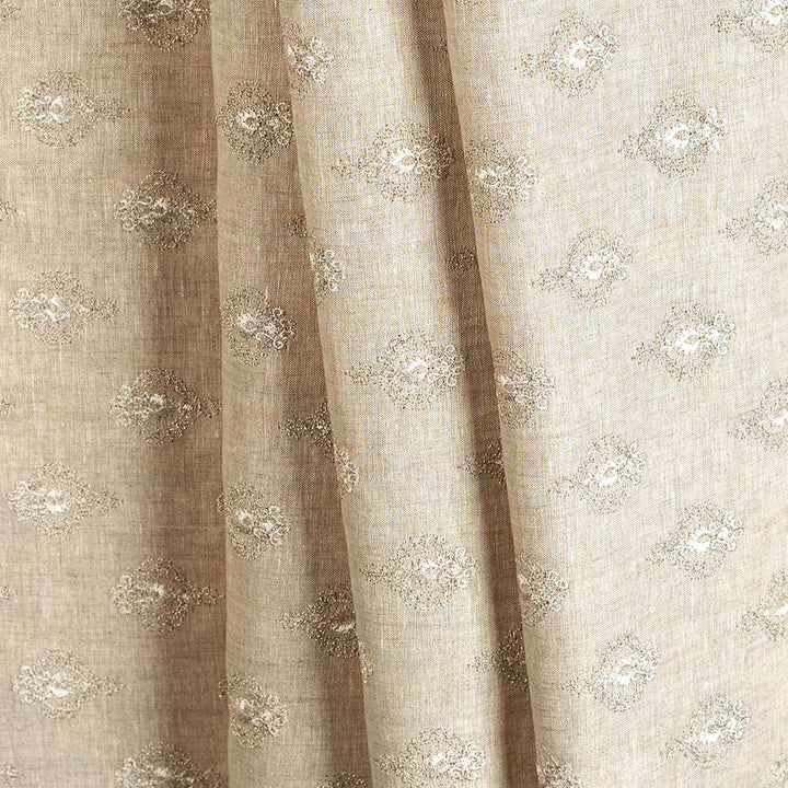 Pure Linen Fabric with Paisley Embroidery