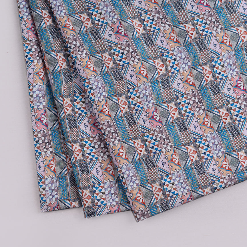 Geometric Ethinc Blue Digital Printed Pure Cotton Cambric