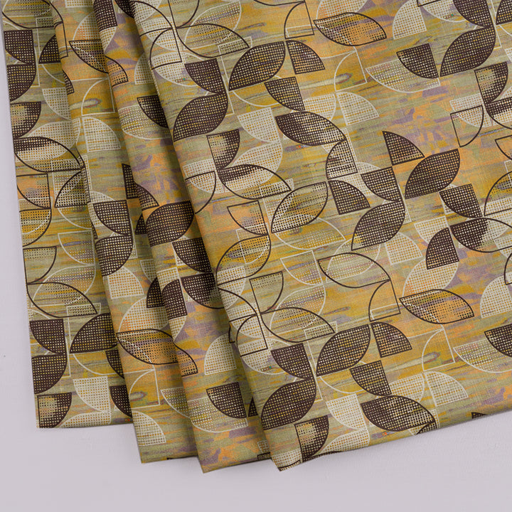 Geometric Leaves Digital Printed Linen Lookalike Cotton Slub