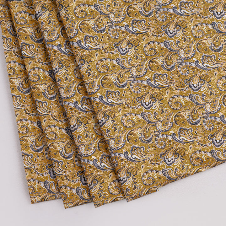Ethnic Deep Mustard Digital Printed Linen Lookalike Cotton Slub