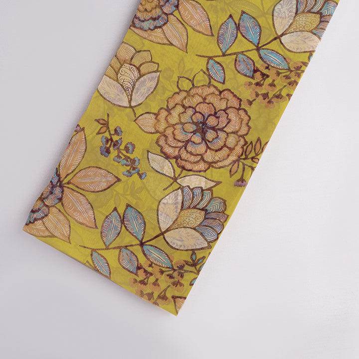Bright Mustard Floral Digital Printed Soft Organza Silk