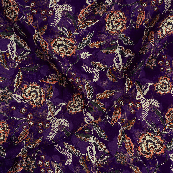 Russian Purple Floral Digital Printed Pure Natural Crepe
