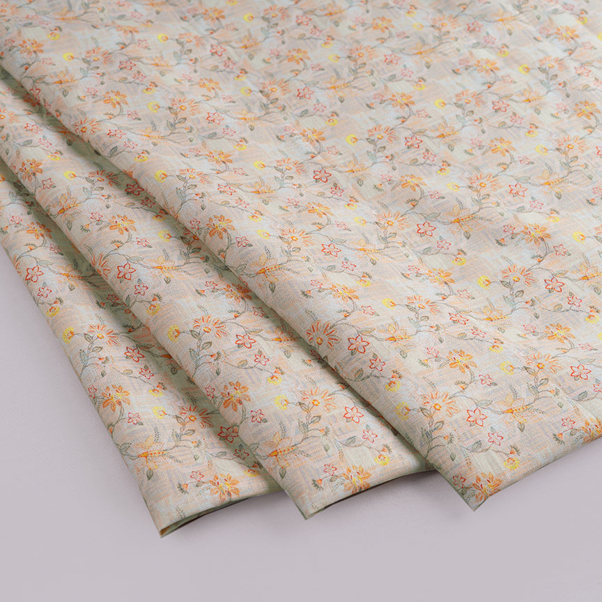 Delicate Floral Digital Printed 100% Pure Linen Fabric