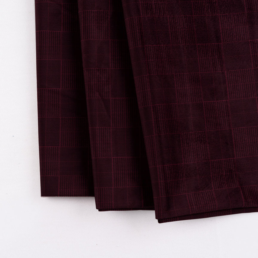 Maroon Checkered Velvet Fabric