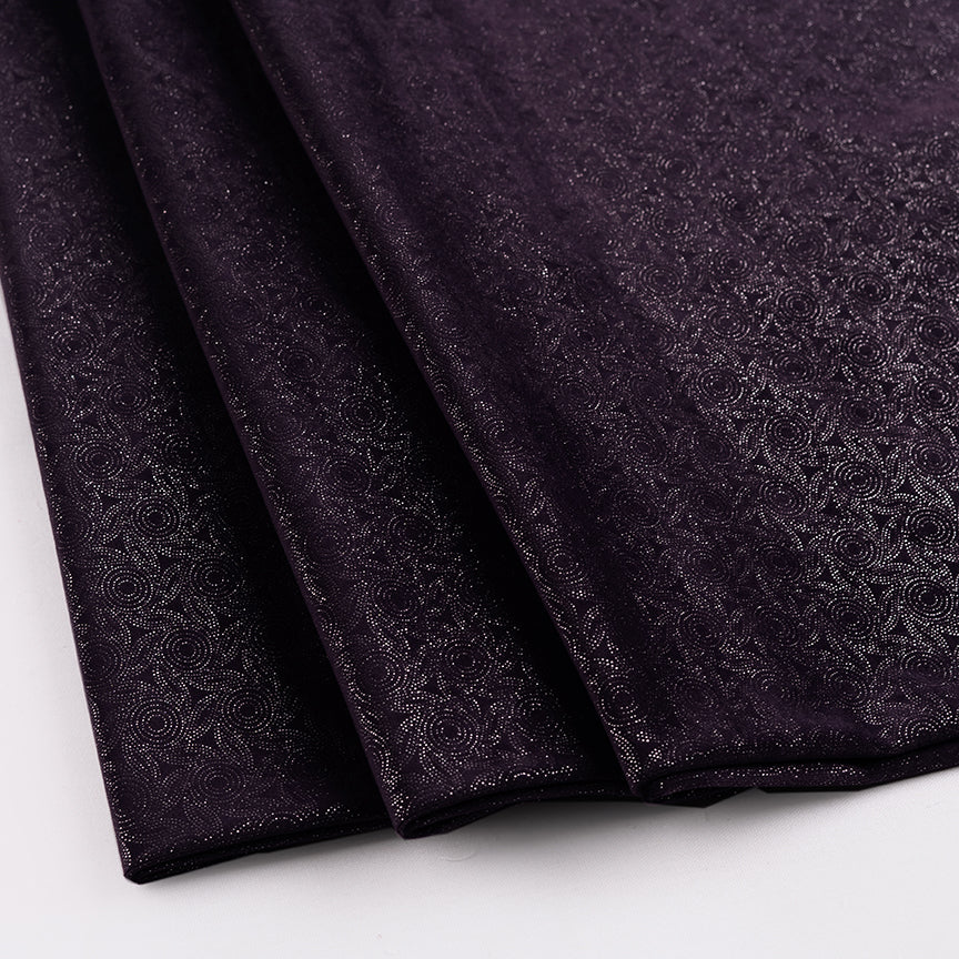 Deep Wine Velvet Fabric With Silver Foil