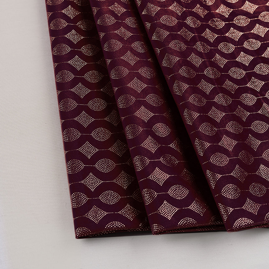 Maroon Velvet Fabric With Gold Foil