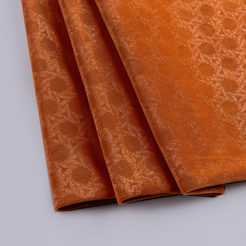Saphire Orange Velvet Fabric With Gold Foil