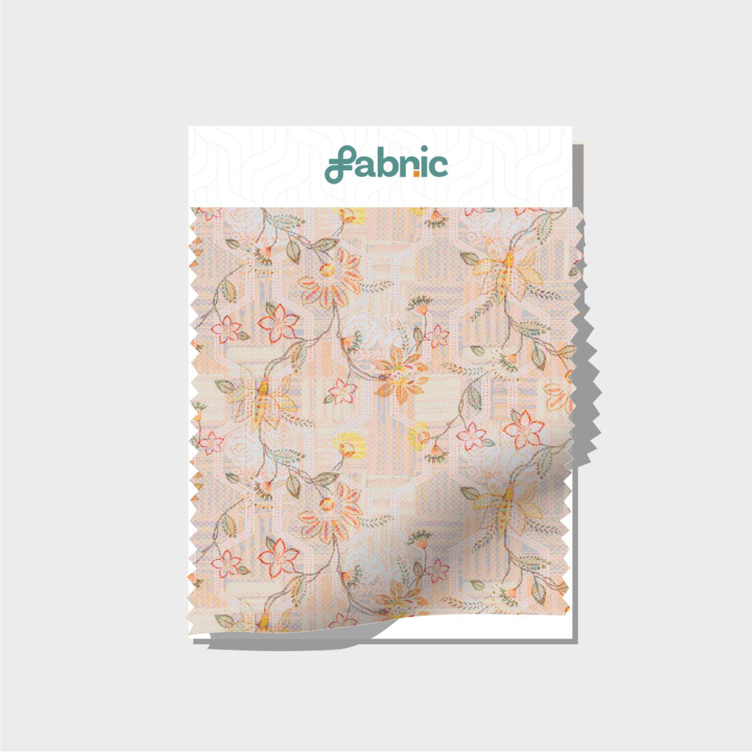 Delicate Floral Digital Printed 100% Pure Linen Fabric