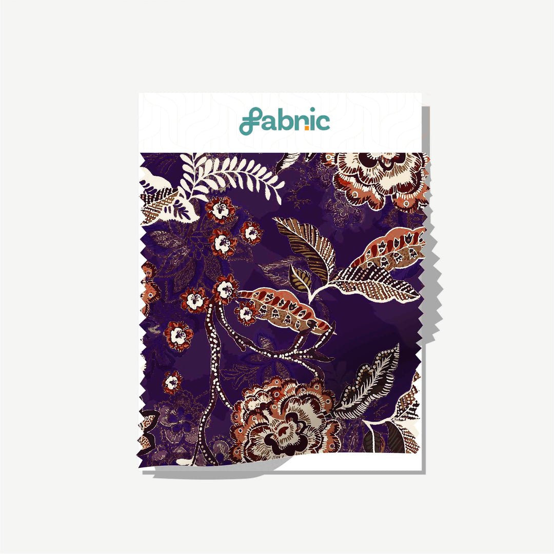Russian Purple Floral Digital Printed Pure Natural Crepe