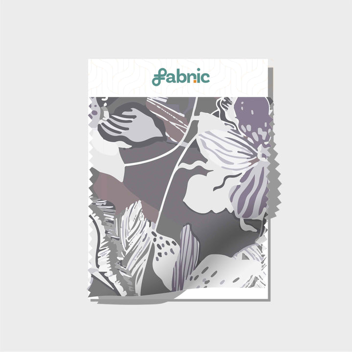 Elegant Grey White Floral Digital Print Organza Fabric