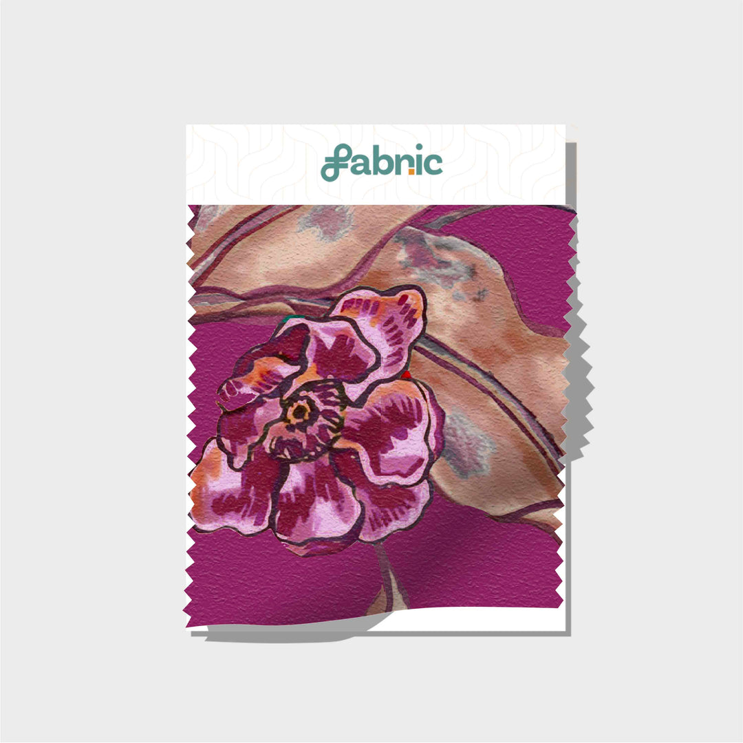 Purple Floral Digital Printed Pure Natural Crepe