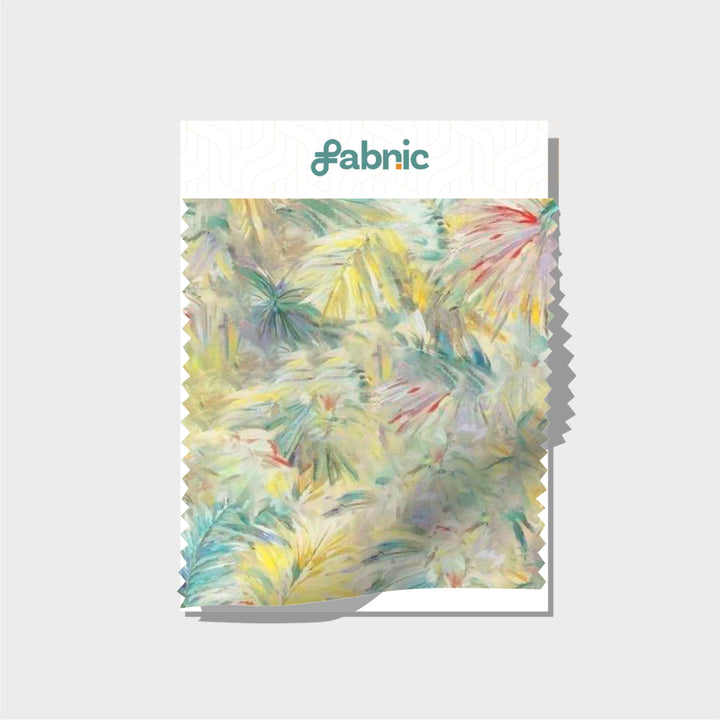 Contemporary Gouche Leaves Digital Printed Compact Cotton Satin