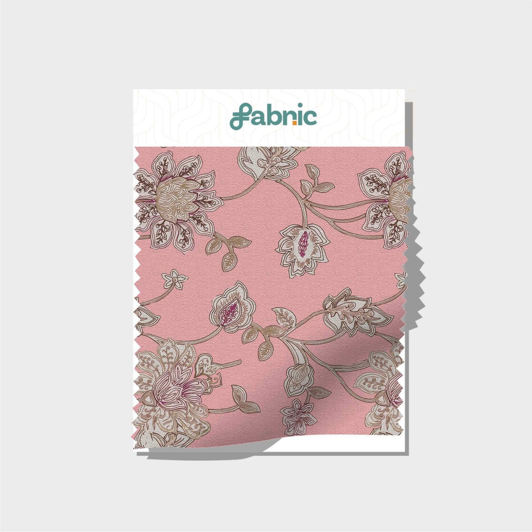 Floral Flamingo Pink Digital Printed Linen Lookalike Cotton Slub