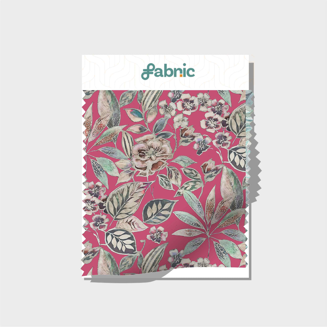 Bright Pink Floral Digital Printed Soft Organza Silk