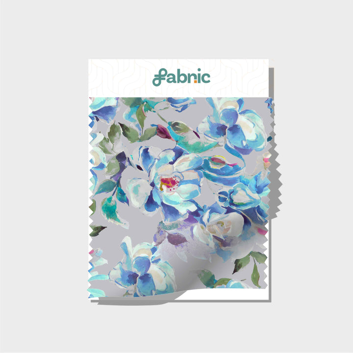 Blue And Grey Floral Digital Printed Muslin
