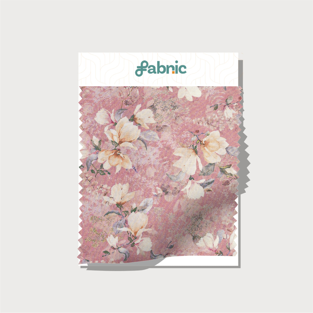 Blooming Pink With Springtime Florals Digital Print Pure Cotton Cambric Fabric