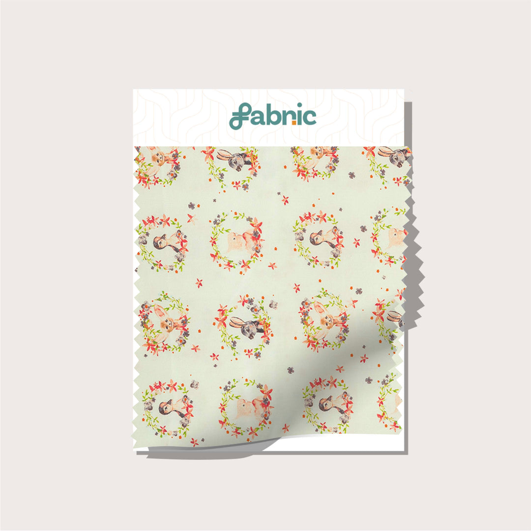 Spring Bunnies Digital Print Compact Cotton Satin