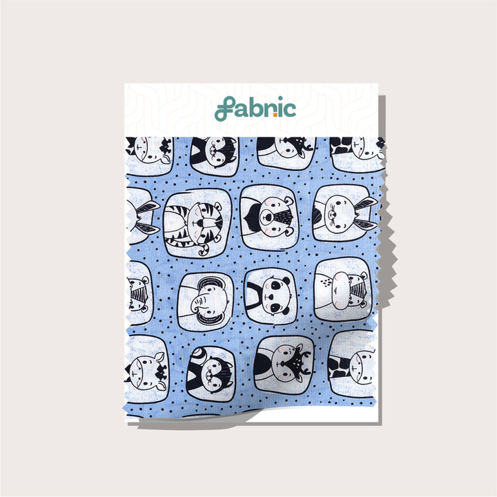 Animal Adventure Squares Digital Print Pure Cotton Cambric Fabric