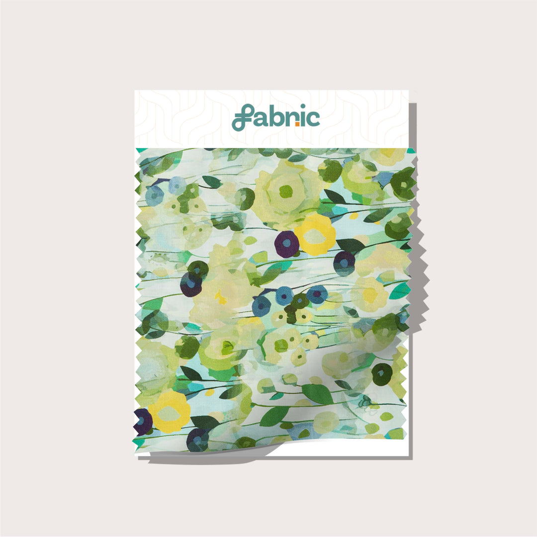 Blooming Green Floral Digital Print Japanese Cotton Satin