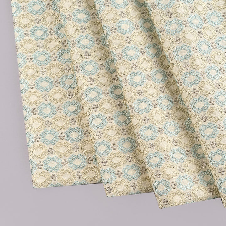 Ethnic Teal And Off White Embroidery With Zari On 100% Pure Linen Fabric