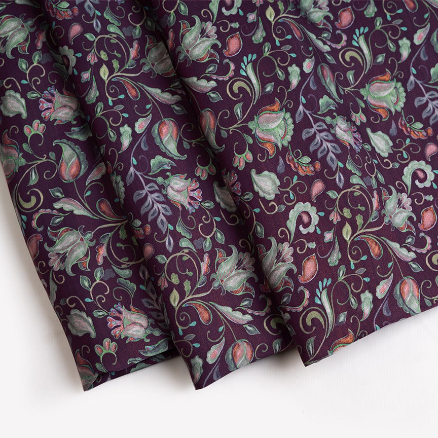 Abstract floral digital print on Cupro silk