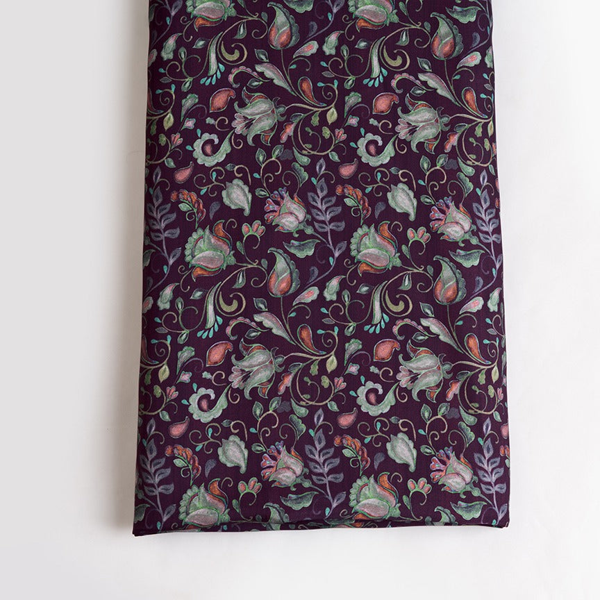Abstract floral digital print on Cupro silk