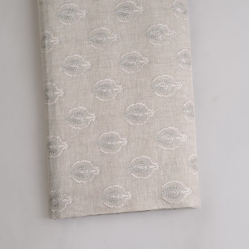 Beige linen embroidery with zari
